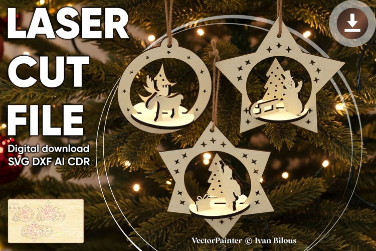 Christmas ornaments - SVG DXF plans for laser cutting example image 1