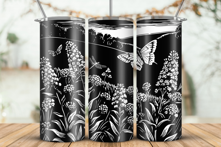 20oz Skinny Tumbler laser svg, Wildflowers pattern wrap