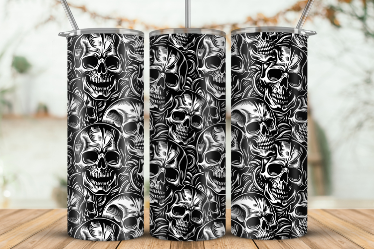 Skinny Tumbler laser svg 20oz Halloween Gothic Skulls wrap