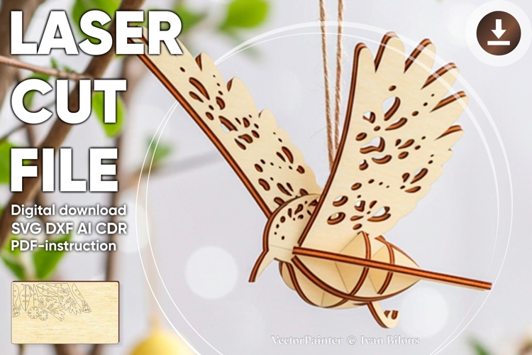 Small bird ornament - laser cut files, Glowforge pattern