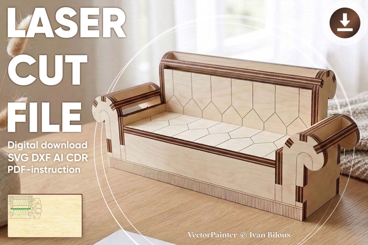 Sofa dollhouse furniture - laser cut file example image 1