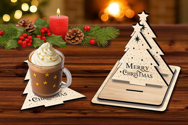 SVG Christmas Tree Holiday Coasters Laser Present Decoration