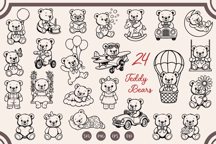 Teddy Bear SVG Bundle | 24 Cute Baby Bear Clipart