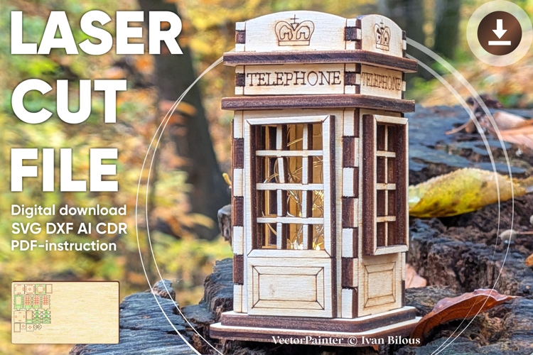 Telephone booth Storage Box - Laser Cut File, London Plywood