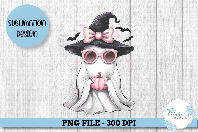Cute Ghost with Pink Bow, Cute Halloween Ghost PNG