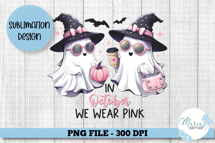 In October we wear pink PNG, Cute Halloween Ghost PNG