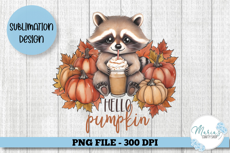 Hello Pumpkin Raccoon Fall PNG, cute Autumn Animal clip art