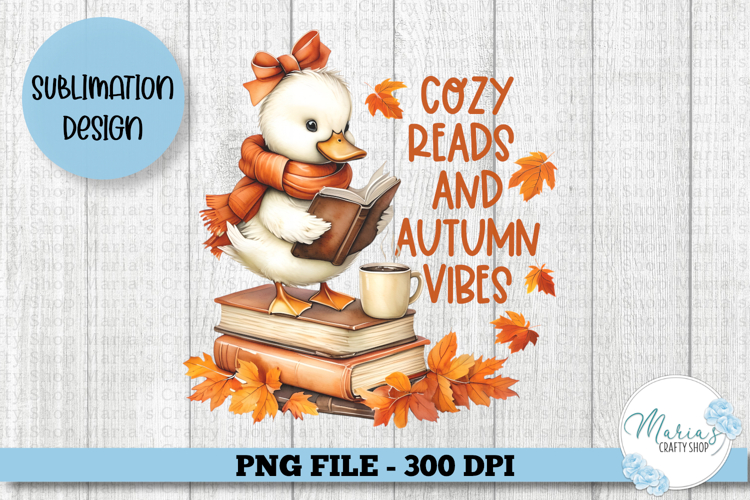 Cozy Reads and Autumn Vibes Duck with Books, Cute Fall duck