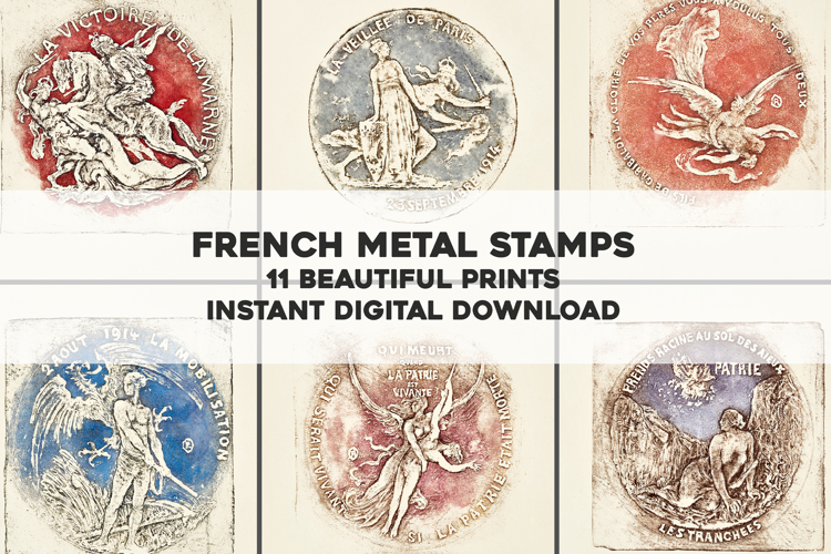 11 French Metal Stamps Designs - Antique Art Bundle