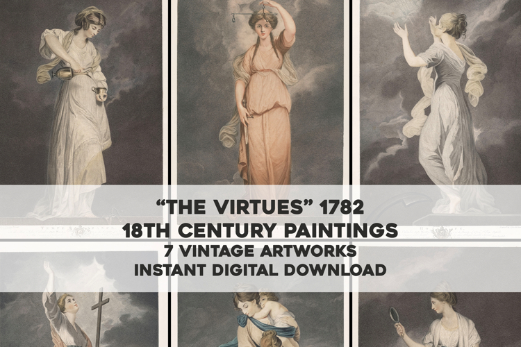 7 Icons of Virtues - 18th Century Paintings Bundle