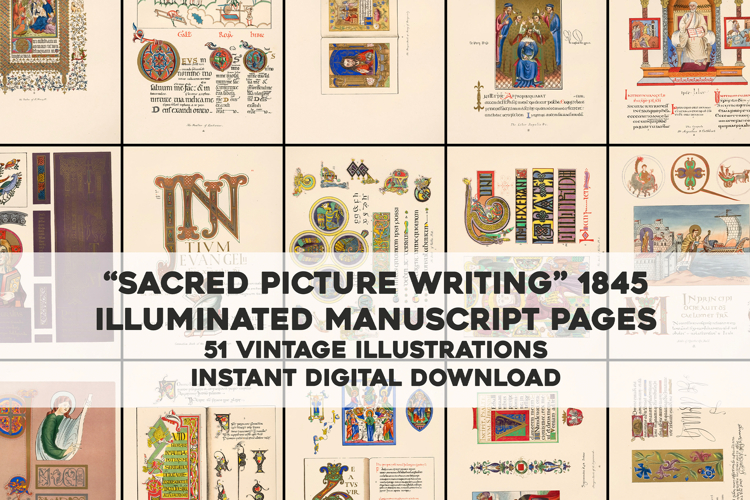 50 Vintage Illuminated Sacred Relgious Manuscript Pages
