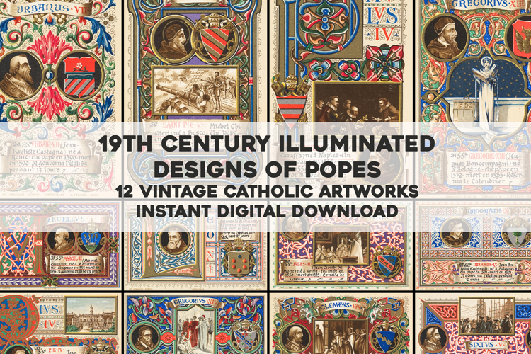 12 Illuminated Artworks of Catholic Popes -19th Century Art