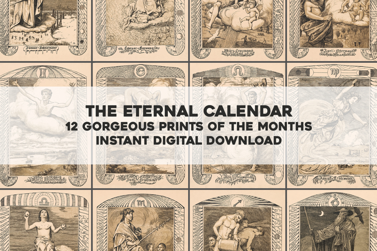 12 Vintage Zodiac Themed Calendar Pages Image Bundle