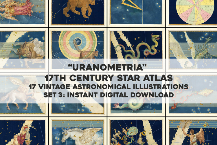 17 Vintage Celestial Star Atlas Astronomical Artworks Set 3