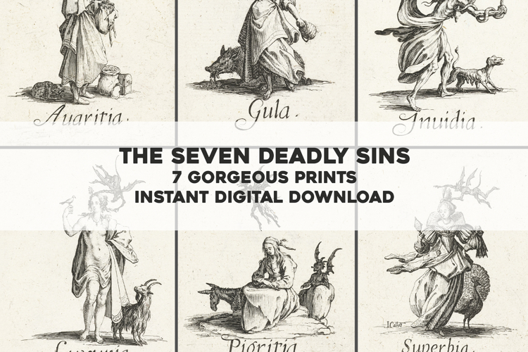 7 Icons of the Deadly Sins Classical Antique Illustrations