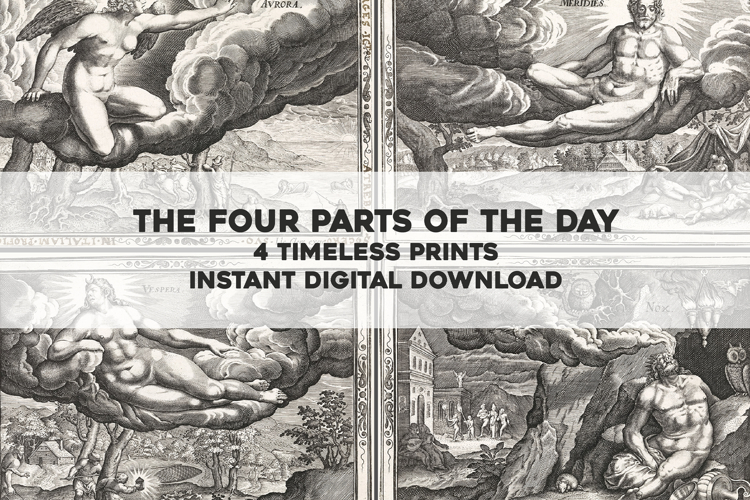 4 Vintage 17th Century Celestial Illustrations Image Bundle