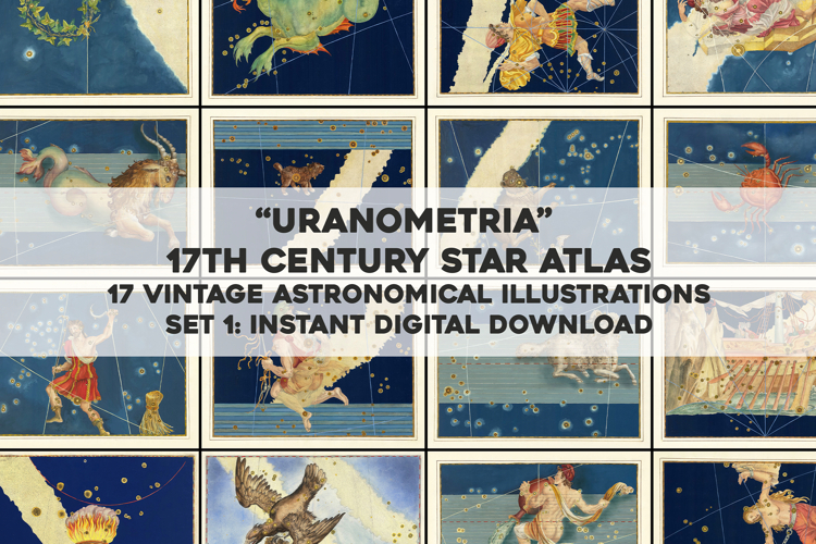 17 Vintage Celestial Star Atlas Astronomical Artworks Set 1