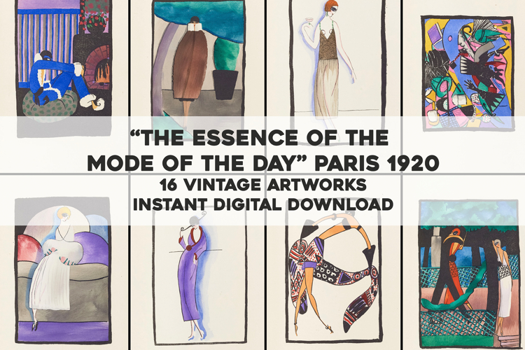 16 Authentic Vintage French 1920s Artworks - Image Bundle