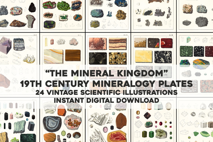 24 Vintage Mineralogy Geology Plates High Res Image Bundle