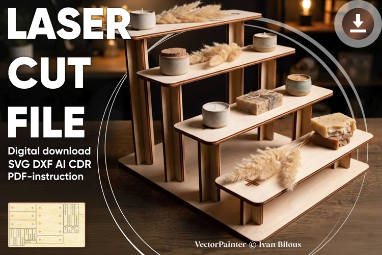 Tiered Display Stand - SVG Laser Cut File, Vector plan