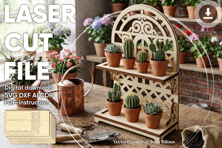 Tiered Tray - SVG Laser Cut Wood Stand Project, Digital plan