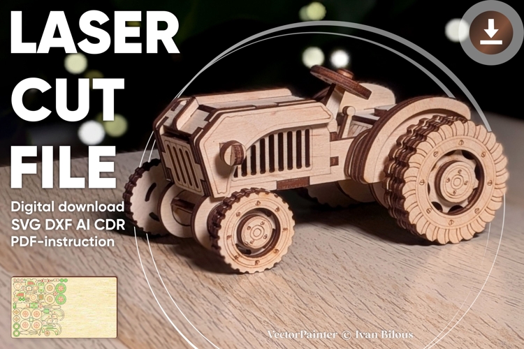 Tractor - Laser Cut File, SVG plan for laser machines