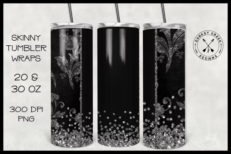 Glitter Floral Tumbler Wrap|20 & 30 OZ Skinny Tumbler Design