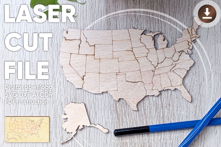 USA Puzzle Map - laser cut file, Glowforge pattern