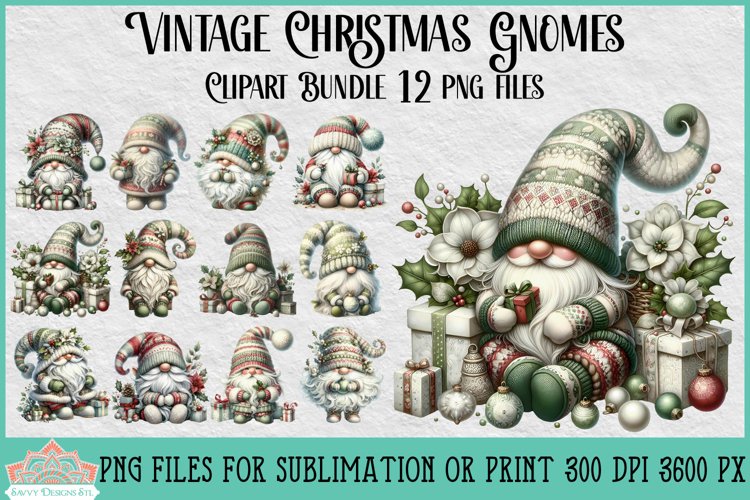 Vintage Christmas Gnomes | Christmas Sublimation Clipart