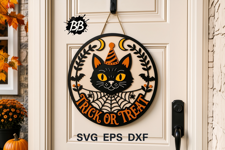 Trick or Treat Halloween Door Sign SVG, Laser Cut File