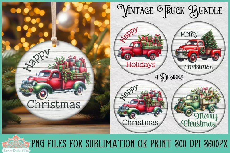 Vintage Truck Christmas Rounds | Ornament Sublimation