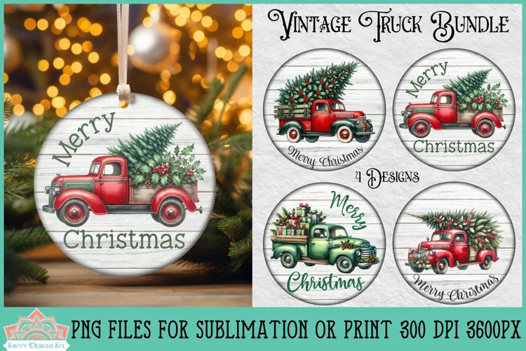 Vintage Truck Christmas Rounds | Ornament Sublimation