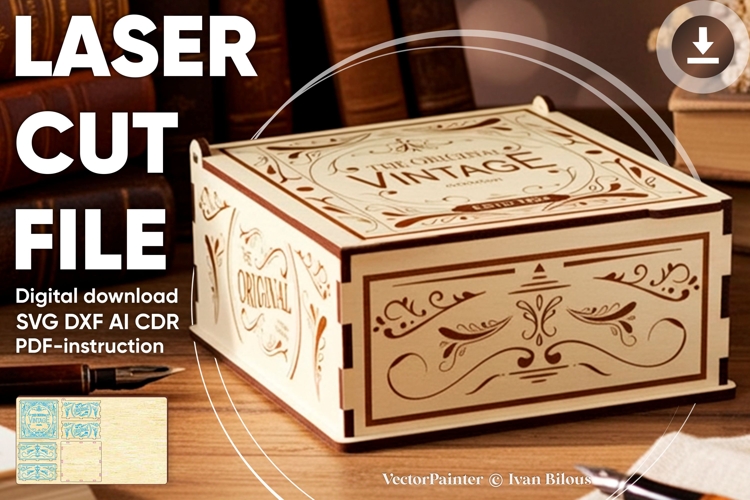 Vintage Box - laser cut plan, SVG files for laser machine