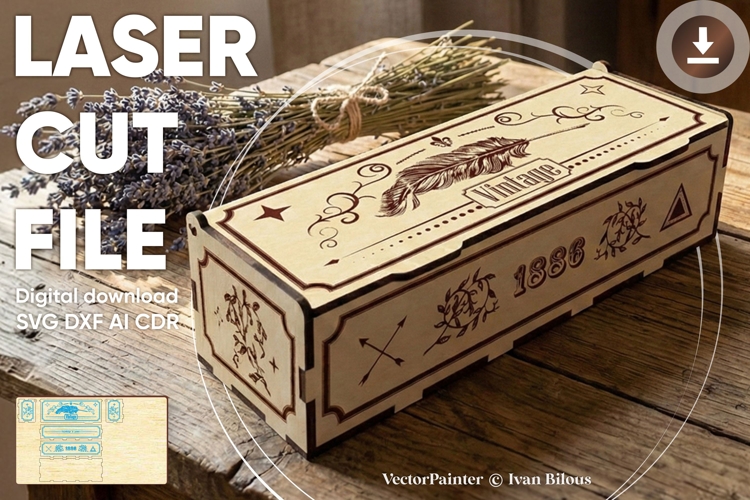 Vintage Box - laser cut file, SVG plan for laser machines