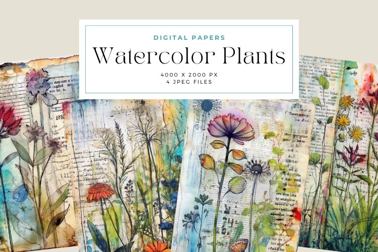 4 Watercolor Plants Junk Journal Page