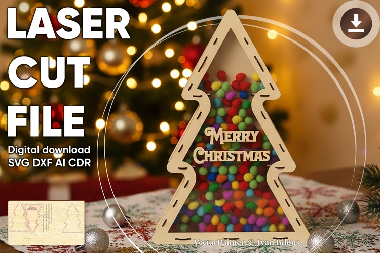 Christmas tree box - laser cut file, plan for laser machines
