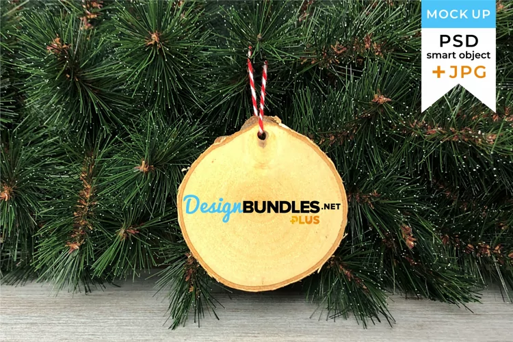 Christmas Wood Ornament Mockup | JPG and PSD smart object
