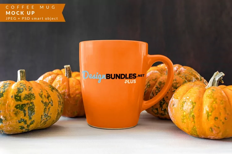 Coffee mug with pumpkins Mock up