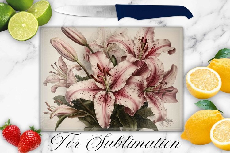 FLOWERS LILIES GLASS CUTTING BOARD DESIGN