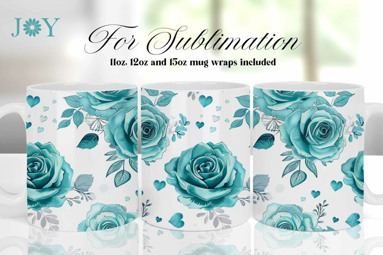 BLUE ROSES COFFEE MUG WRAP SUBLIMATION DESIGN example image 1
