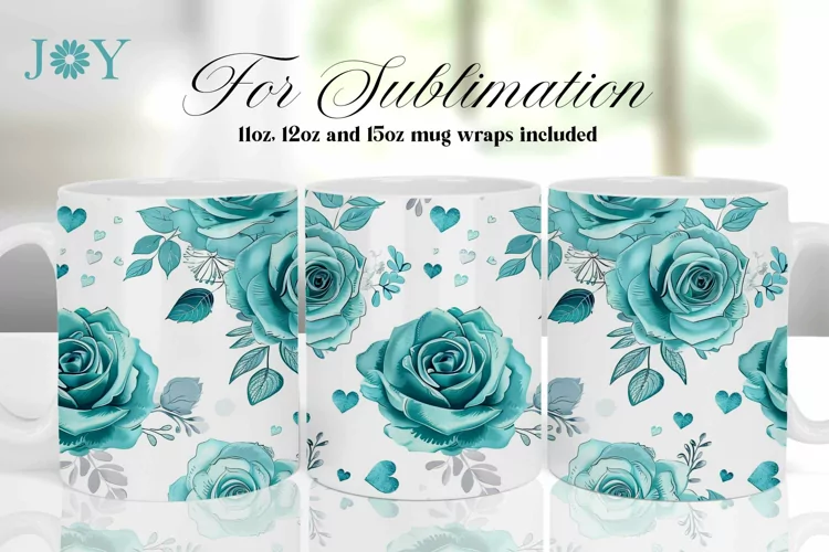 BLUE ROSES COFFEE MUG WRAP SUBLIMATION DESIGN