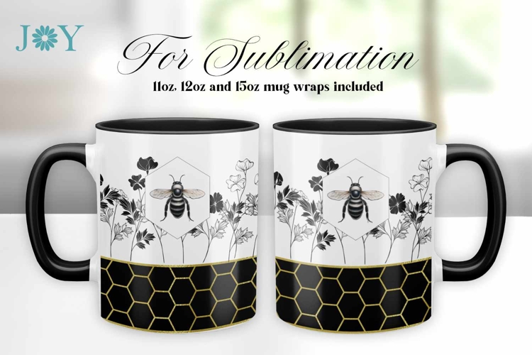 Bee and Flowers Mug Wrap Sublimation Design