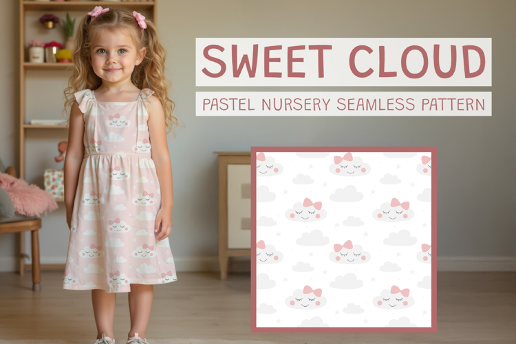 Baby Girl Kawaii Cloud Seamless Pattern