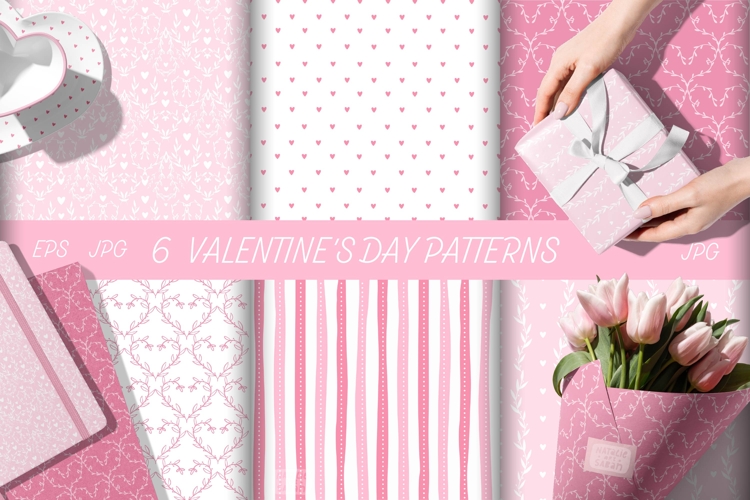 6 VALENTINES DAY PATTERNS | EPS PNG JPG