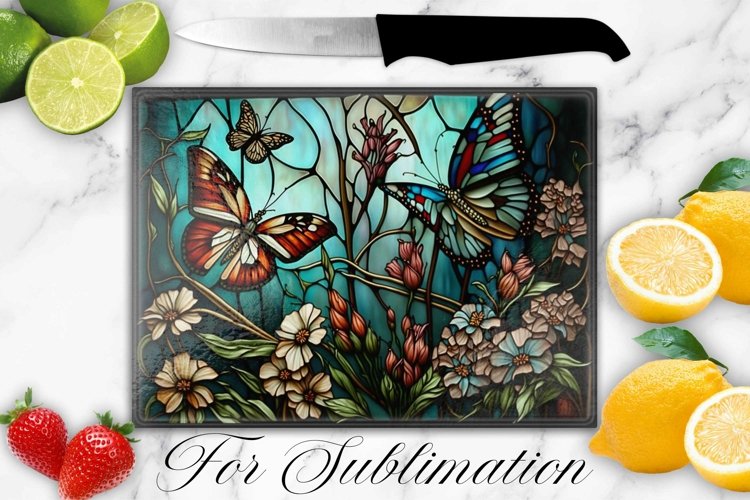 BUTTERFLIES STAINED GLASS CUTTING BOARD DESIGN