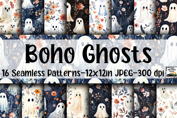 Boho Ghosts Digital Papers - 16 Seamless Patterns