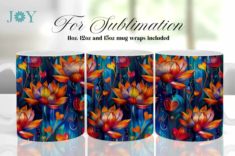 FLOWERS MUG WRAP SUBLIMATION DESIGN, COFFEE MUG WRAP