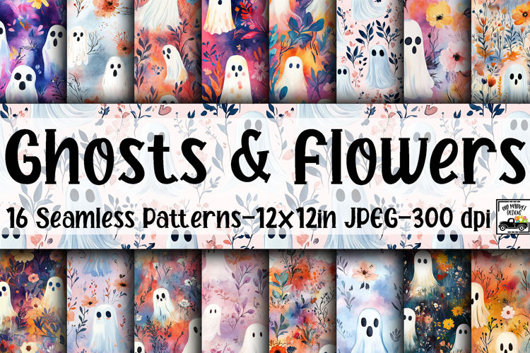 Ghosts and Flowers Digital Papers - 16 Seamless Patterns