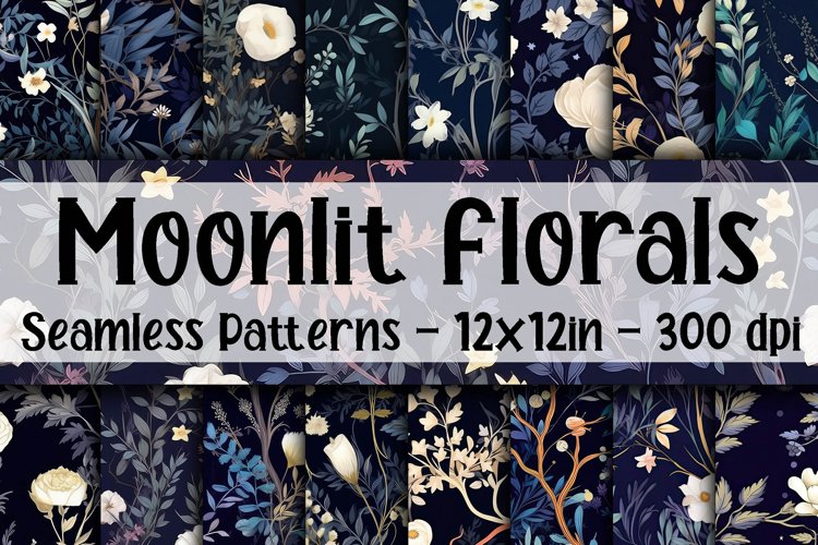 Moonlit Florals Digital Papers - Seamless Patterns