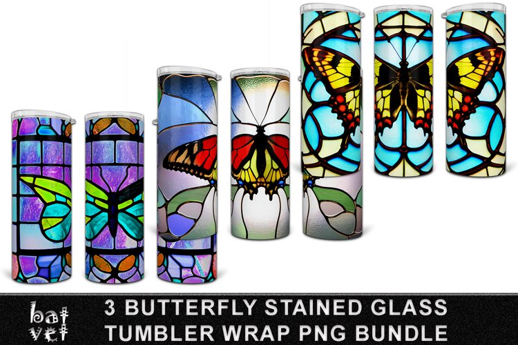 Stained Glass Tumbler Bundle | Butterfly Tumbler PNG Bundle